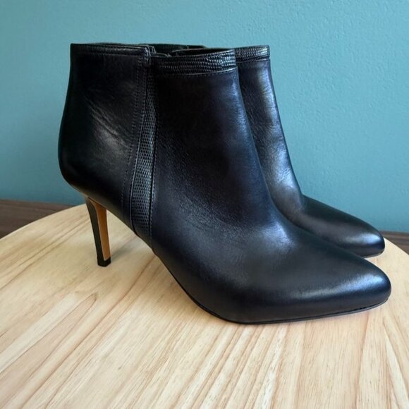 Coach Womens Dean Black Leather Stiletto Ankle Boot Size 8 B Side Zipper Pointed - Picture 1 of 8